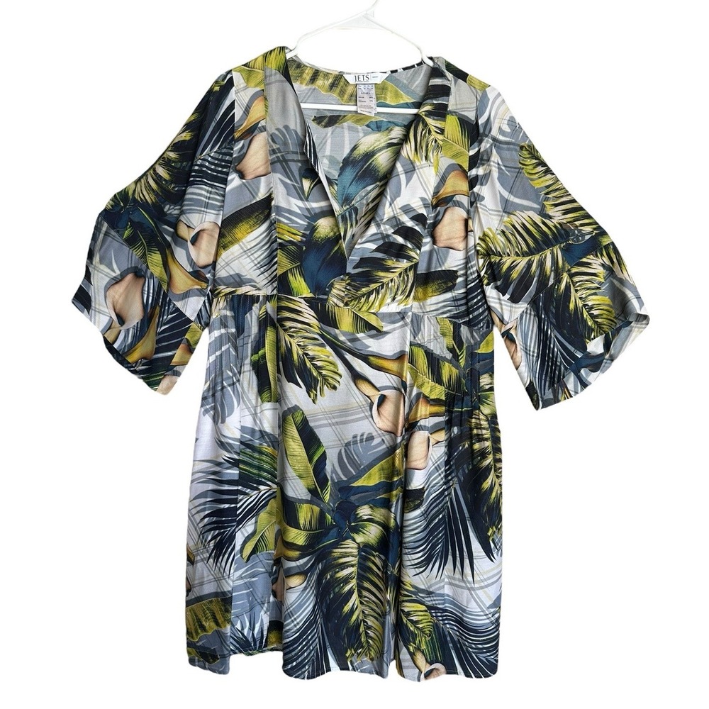 Jets Australia Cover Up Kaftan Dress US 10 Calla Lilies Tropical Silk Palms EUC